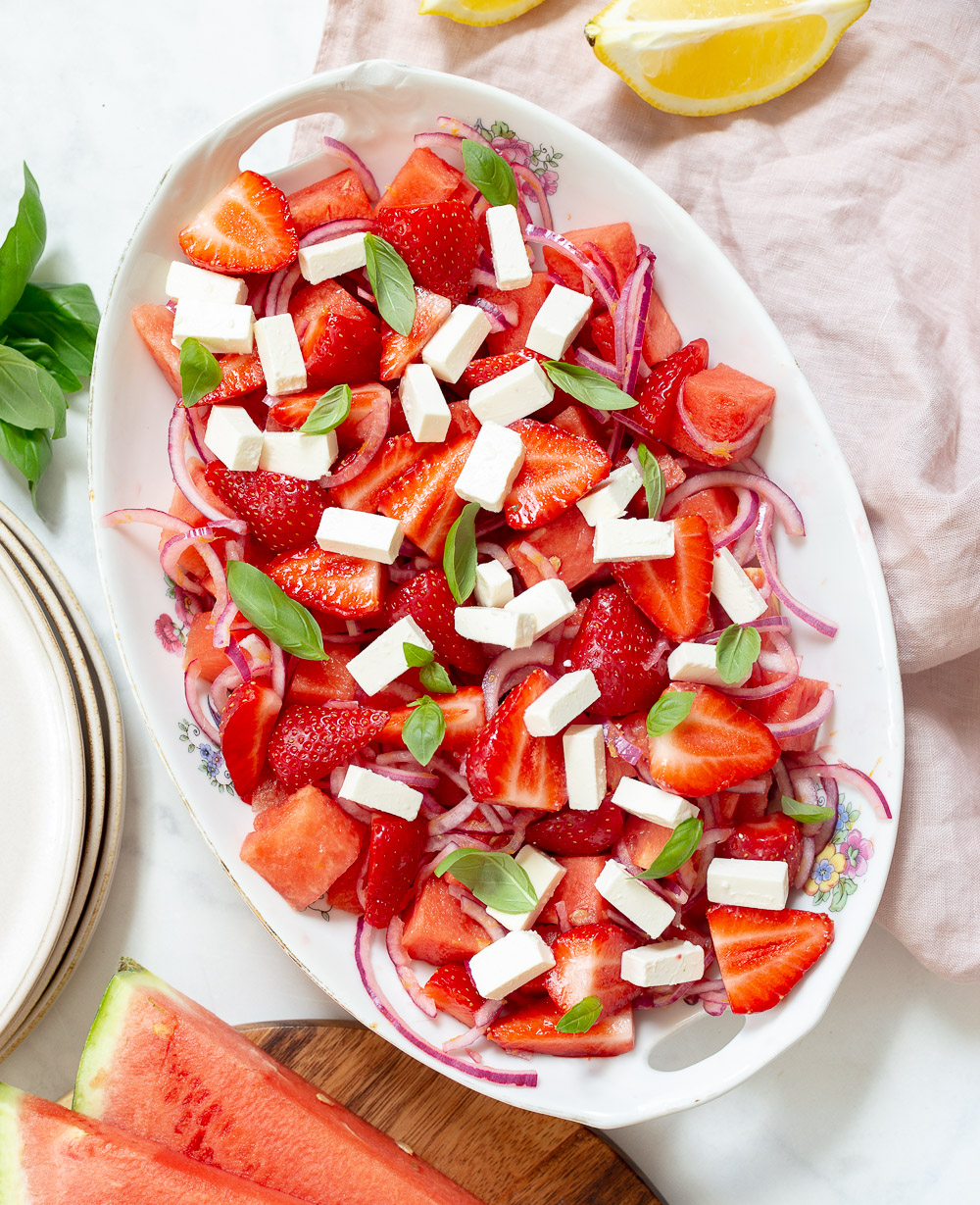 Watermeloensalade met basilicum